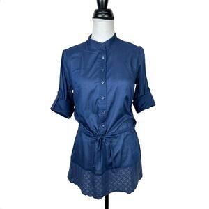Calypso St. Barth x Target Navy Blue Cinch Waist 3/4 Sleeve Tunic Coverup Top